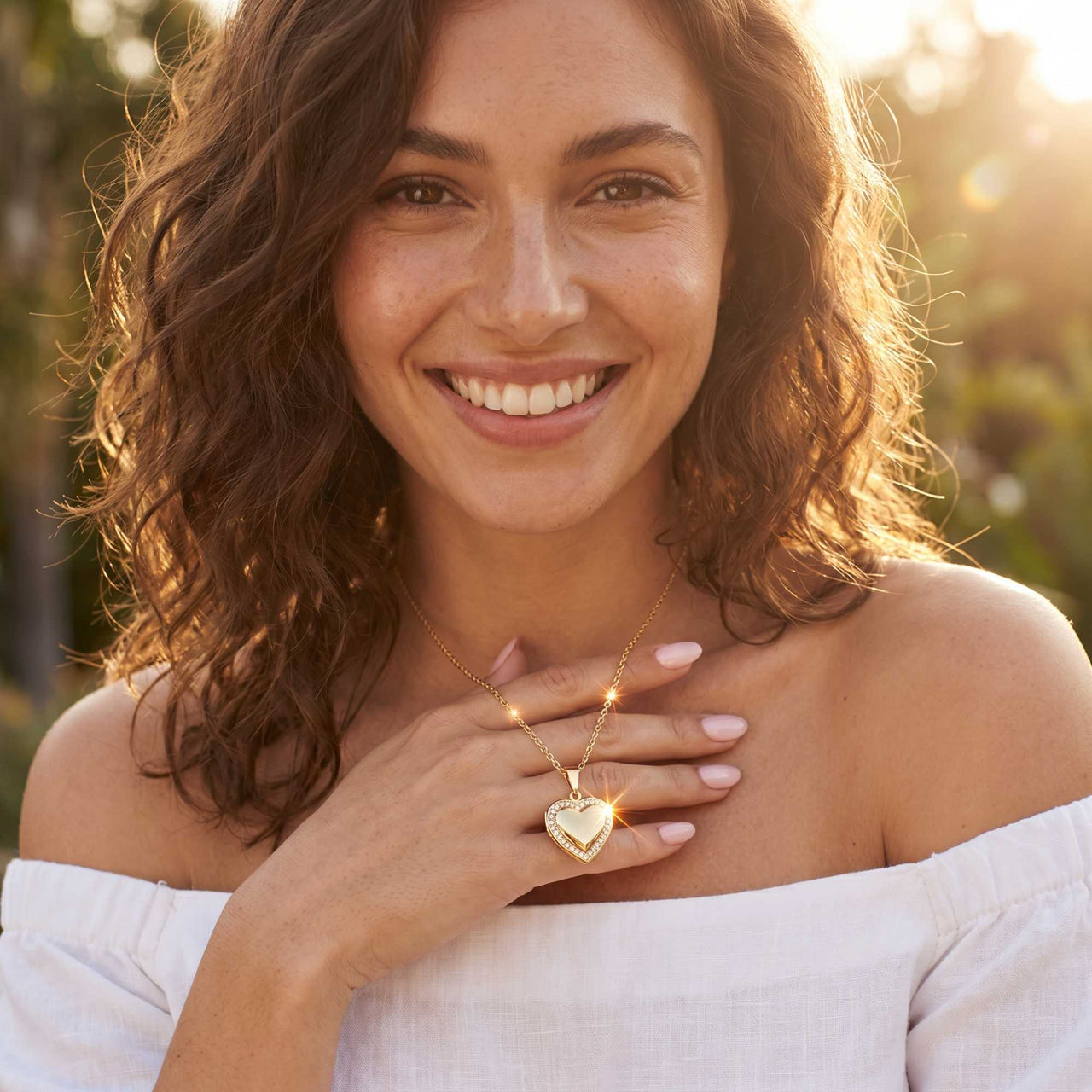 Crystal Heart Photo Locket Necklace