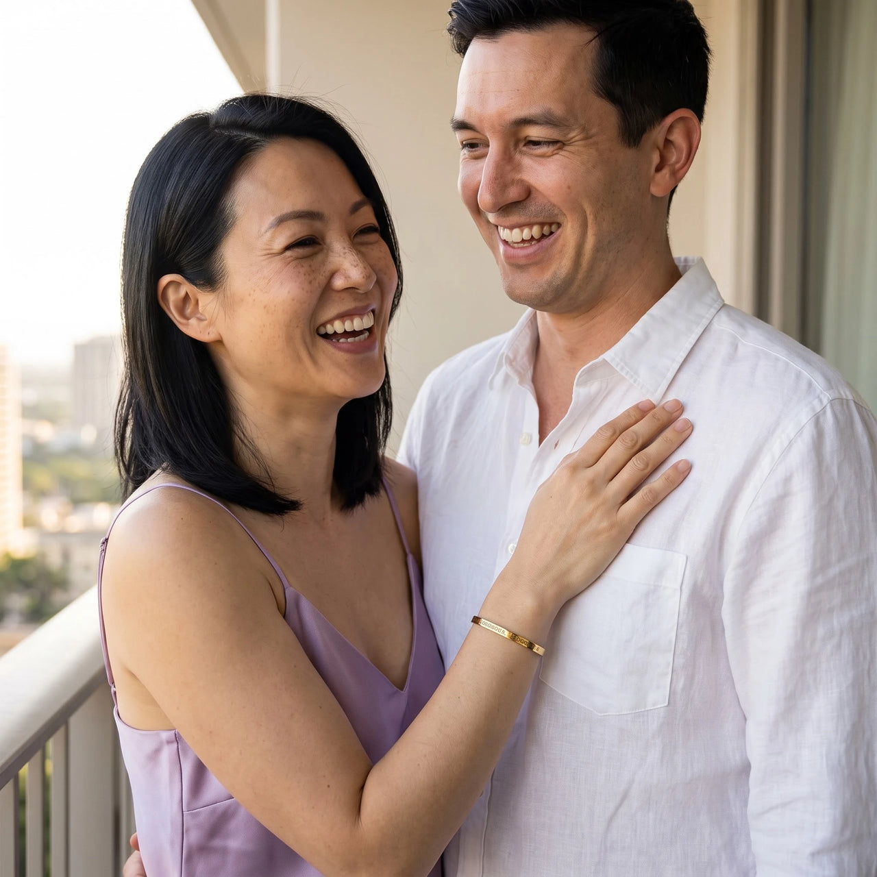Affirmation bracelet — worn by a couple, gold | SKU: bgby-g