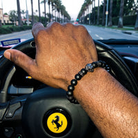 Thumbnail for Black Lion & Black Stones Bracelet – worn at the steering wheel of a luxury car | Brother & Sisters | SKU: 20712286-gun-black-XS-14-15, 20712286-gun-black-S-16-17, 20712286-gun-black-M-18-19, 20712286-gun-black-L-20-21, 20712286-gun-black-XL-22-23