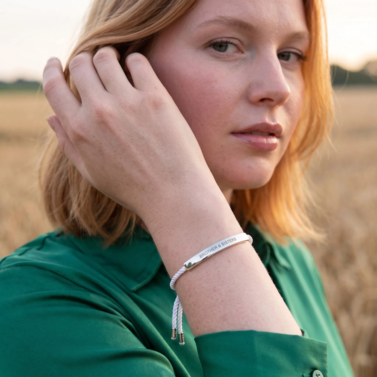 White string bracelet — worn, everyday gesture, silver | SKU: laperle-wg