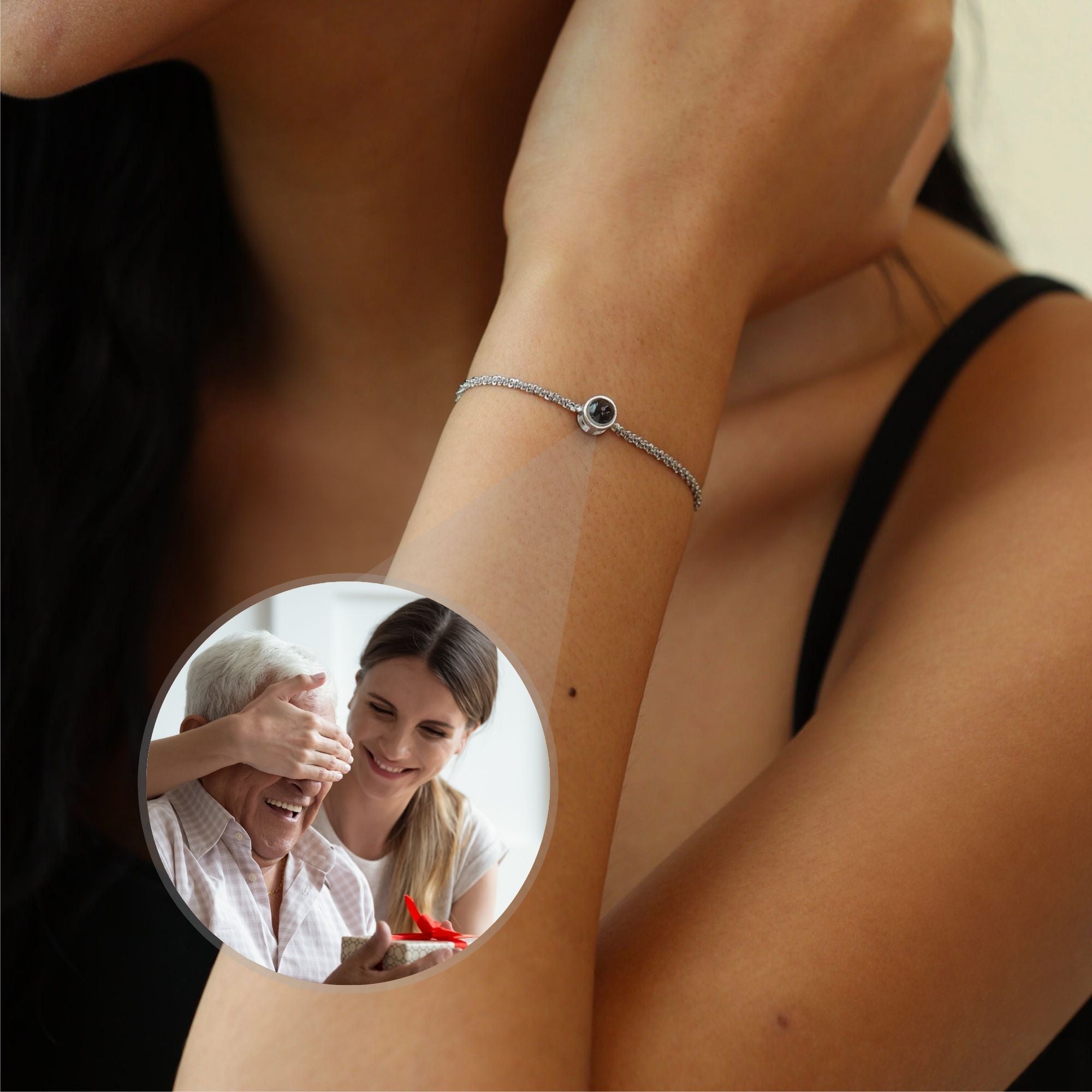 Photo Projection Bracelet - Personalized Gift for Women - Custom Jewelry For Her - Custom Bracelet Picture - Personalised Photo Gift Bracelet Silver Brother & Sisters