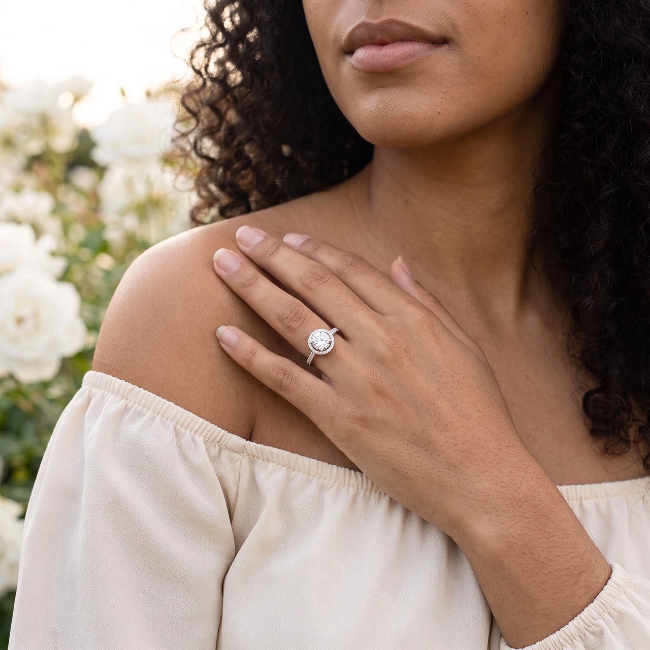 Halo ring — worn, everyday gesture, silver | SKU: 101791-4.5-silver