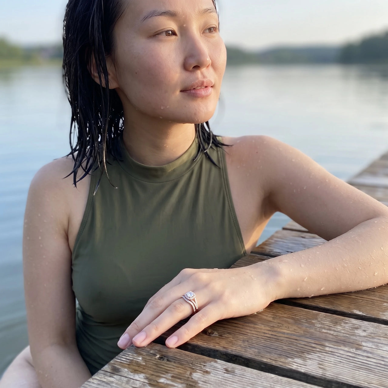 Bridal ring set — worn by the water, rose gold | SKU: 497080-4.5-rose-gold