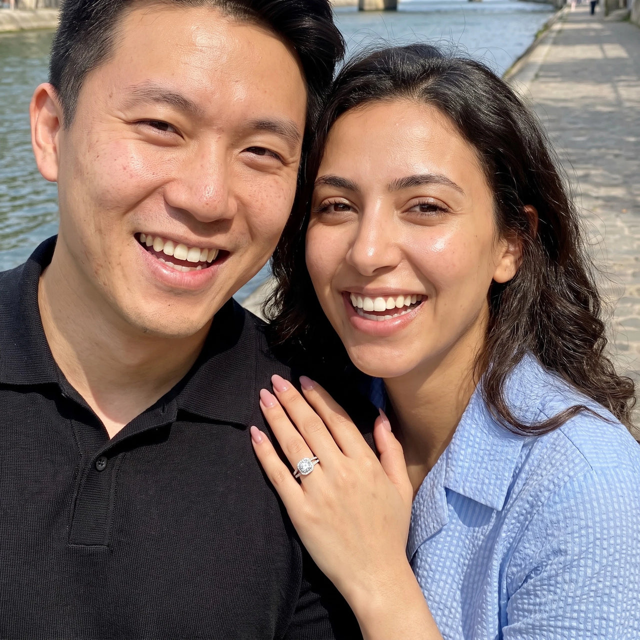 Split shank engagement ring — worn by a couple, silver | SKU: 346060-4.5-silver