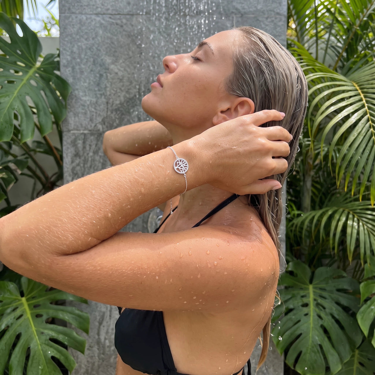 Tree of life bracelet — worn in the shower, waterproof, silver | SKU: 18963309-white-gold