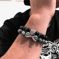 Thumbnail for White Gold Lion with Black & Grey Stones Set